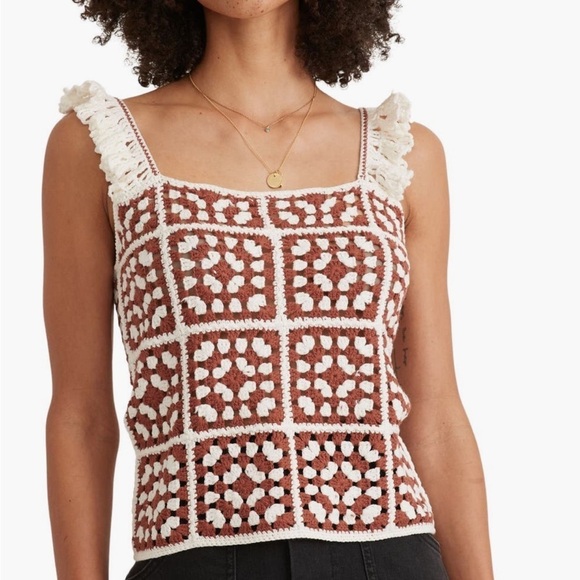 Marine layer Archive Cora crochet tank top patchwork Boho ruffle trim NWT. - Picture 2 of 11